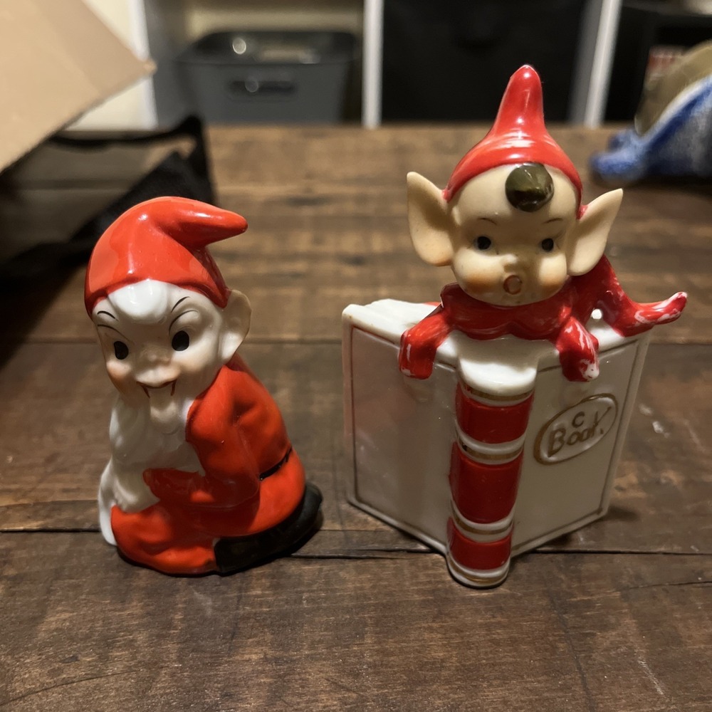 Vintage Christmas Elf Pixie Gnome Figurines Japan Napco Treasure Masters Kitschy